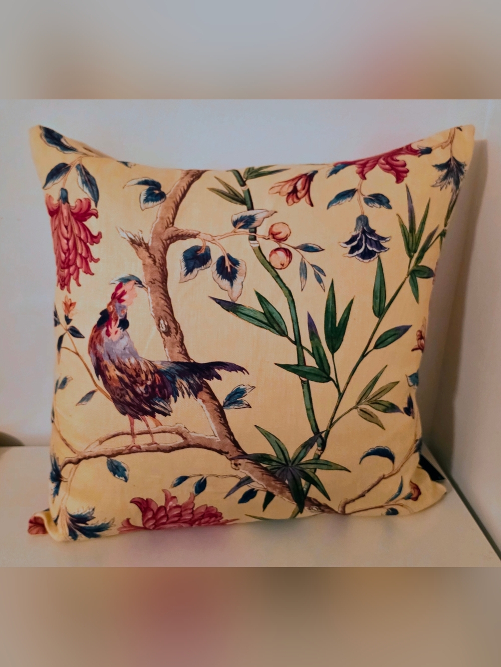 Floral Rooster Decorative Throw Pillow - Yellow